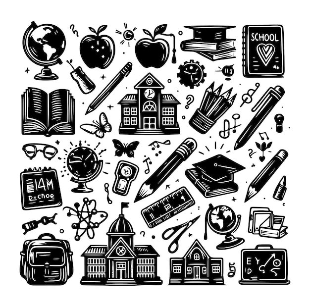 Vector set of hand drawn back to school vector illustration