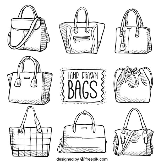 Set of hand-drawn bags