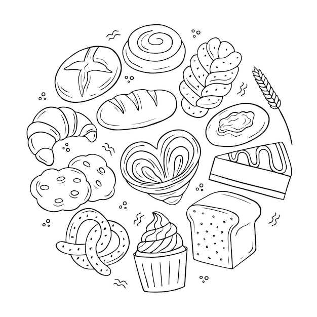 Vector set of hand drawn bakery doodle