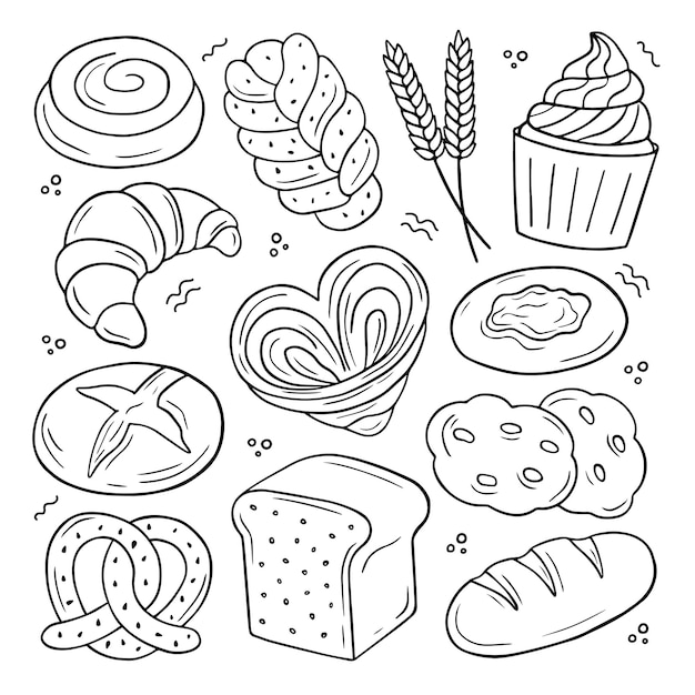 Set of hand drawn bakery doodle.