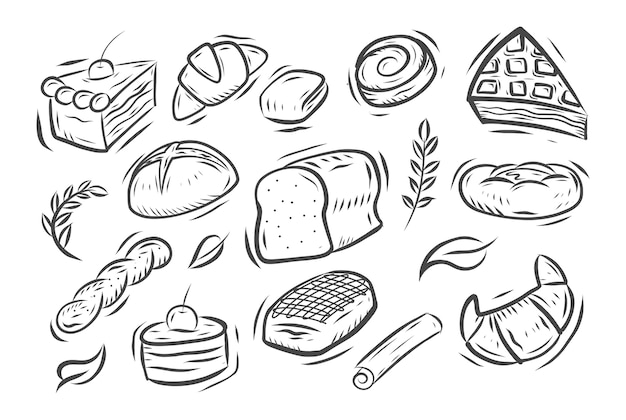 Set of hand drawn bakery doodle