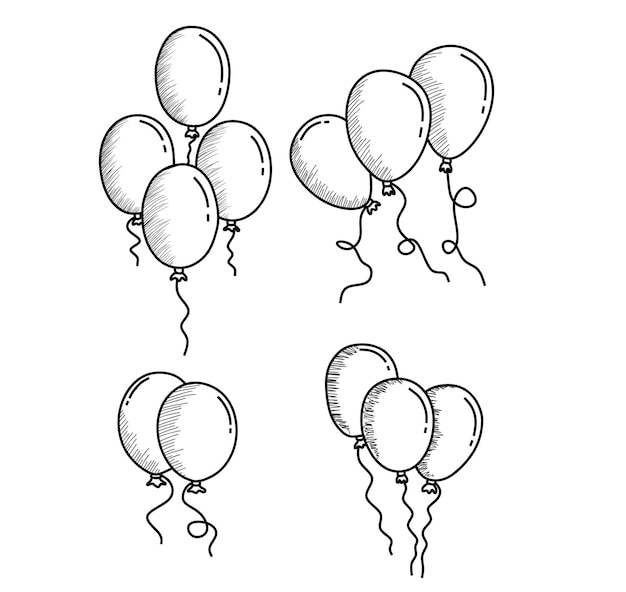 Vettore set di palloncini disegnati a mano su sfondo bianco