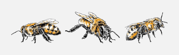 Vector set of hand drawn of bee honeybee isolated on white background vector illustration
