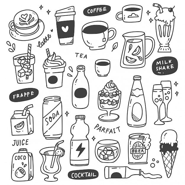 Vector set of hand drawn beverages doodle