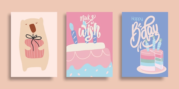 Set of hand drawn birthday cards