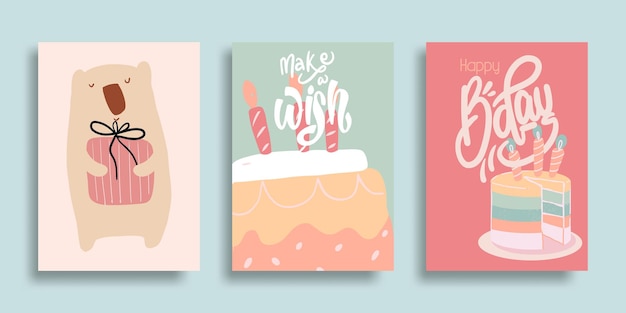 Set of hand drawn birthday cards