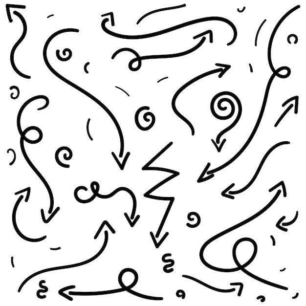 Set of hand drawn black arrow doodles on white