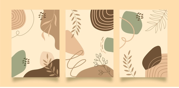 Vector set of hand drawn boho wall art cover background minimalism