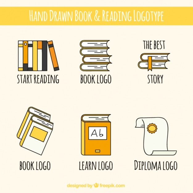 Set of hand drawn book logos