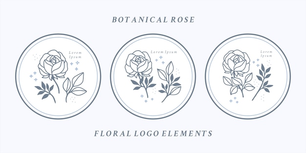 Set di elementi floreali rosa botanici disegnati a mano per logo femminile o marchio di bellezza