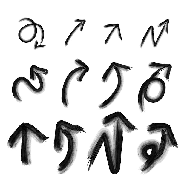 Vector set of hand drawn brush stroke arrows