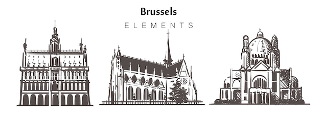 Insieme di edifici di bruxelles disegnati a mano