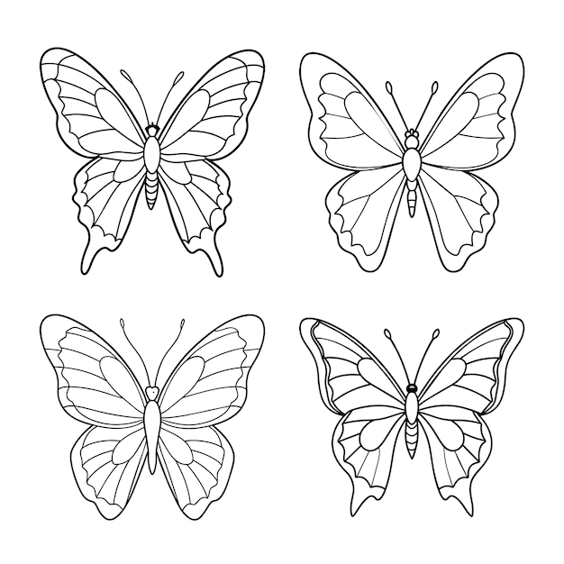 Vector a set of hand drawn butterfly for coloring page