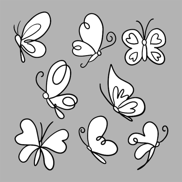 Set hand drawn butterfly vector illustration