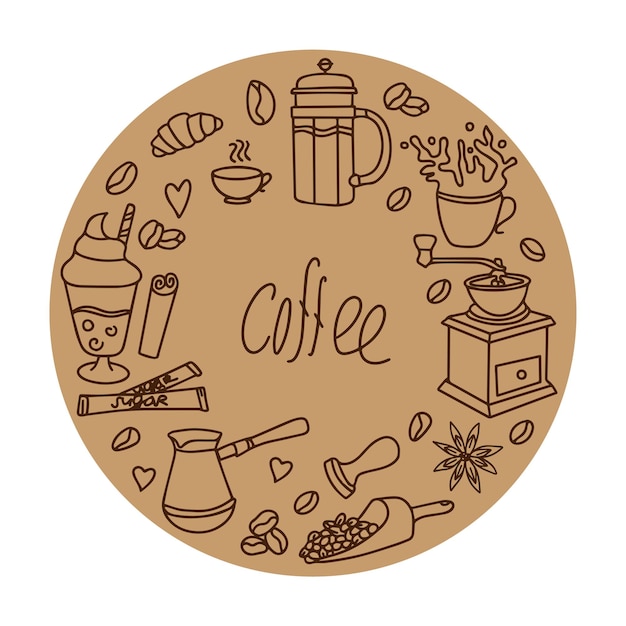 Set di temi di caffè disegnati a mano doodle per caffè panetteria per menu caffè pasticceria banner per menu e ricette