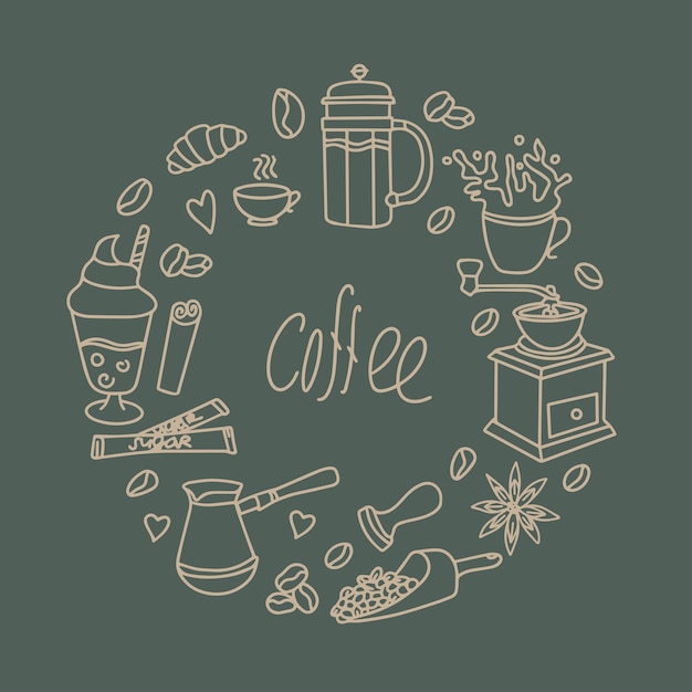Vector set of hand drawn cafe theme doodles for coffee bakery for cafe menu pastry shop banner for menu and