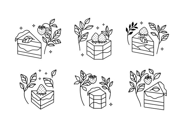 set of hand drawn cake, pastry and bakery isolated