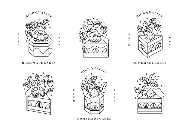 set of hand drawn cake