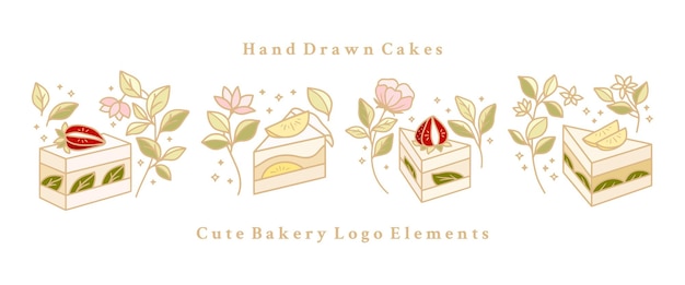 Set of hand drawn cakes