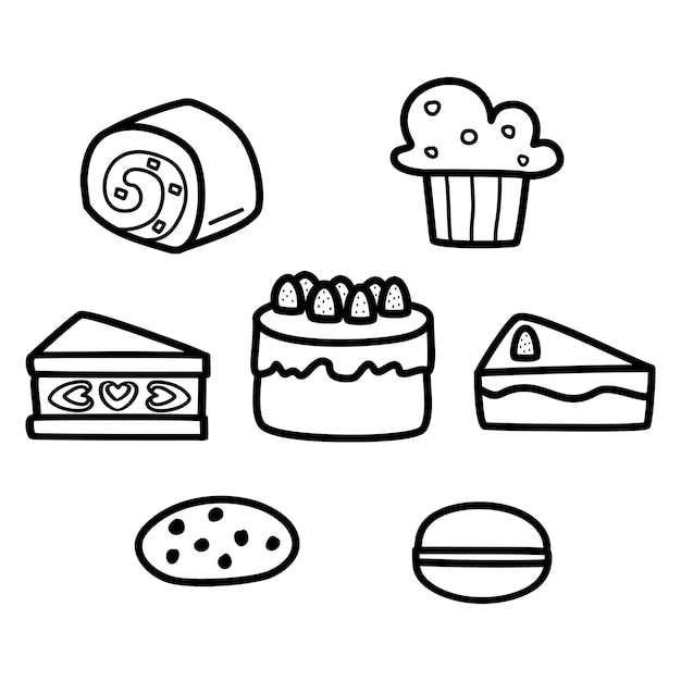 Set of hand-drawn cakes