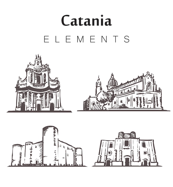 Set of hand-drawn catania buildings