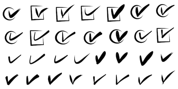 Vector set of hand drawn check marks. isolated on white background. vector tick and cross signs.