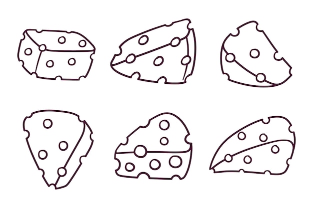 Vector set of hand drawn cheese doodle illustration