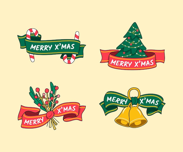 Vector set of hand drawn christmas badges