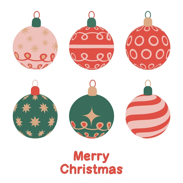 Set of hand drawn Christmas balls Vector illustration