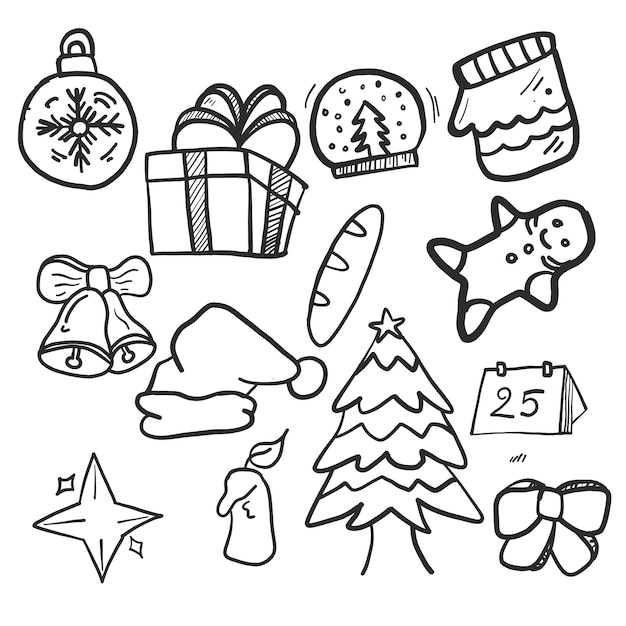 Set of hand drawn christmas doodles.