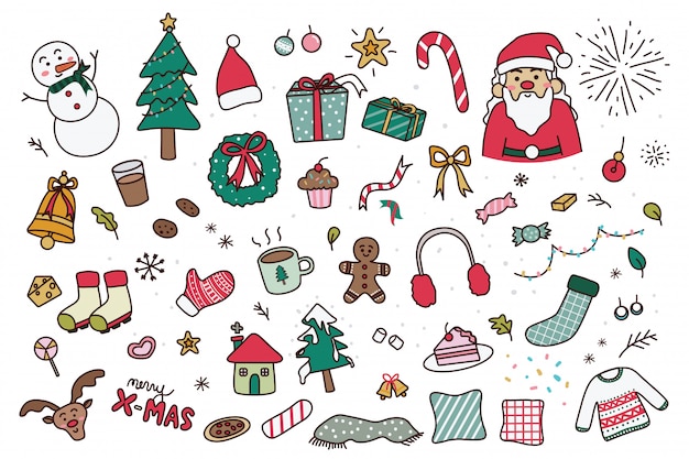 Set of hand drawn christmas doodles