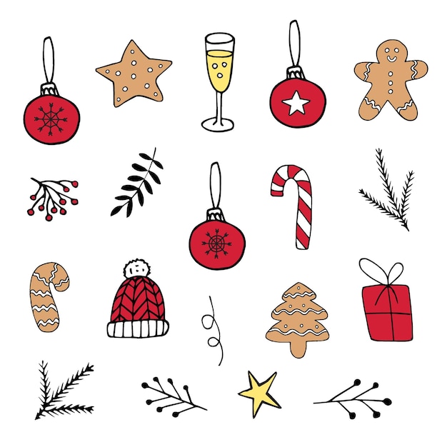 Set of hand drawn christmas elements