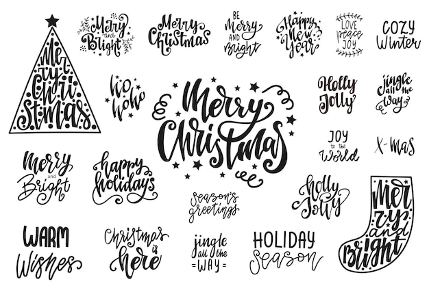 Set of hand drawn Christmas Lettering quotes Vector illustration