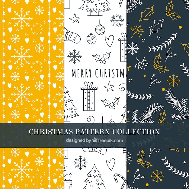 Set of hand drawn christmas patterns