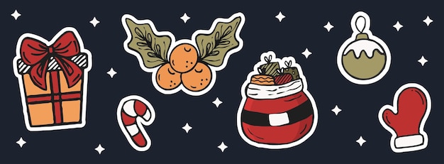 set of hand drawn christmas stickers, christmas elements