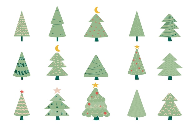 Набор нарисованных вручную рождественских елок