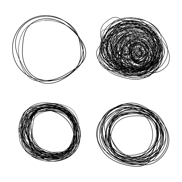 Vector set of hand drawn circular scribbles doodle black line hand drawn scribble circles vector