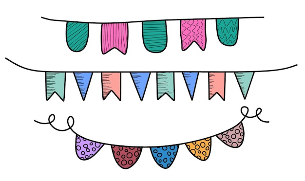 Set of Hand Drawn color Doodle Bunting.