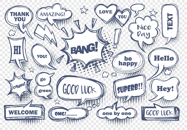 Set of hand drawn comic speech bubbles