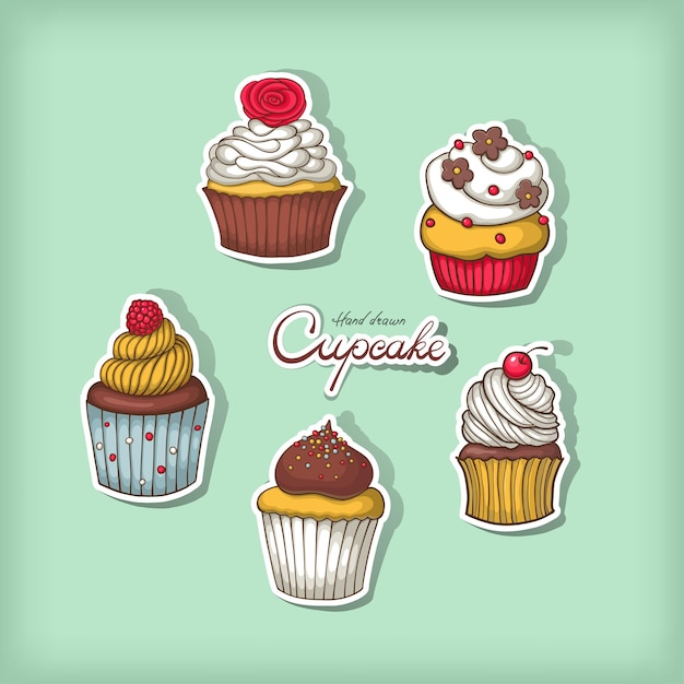 Set of hand drawn cupcake