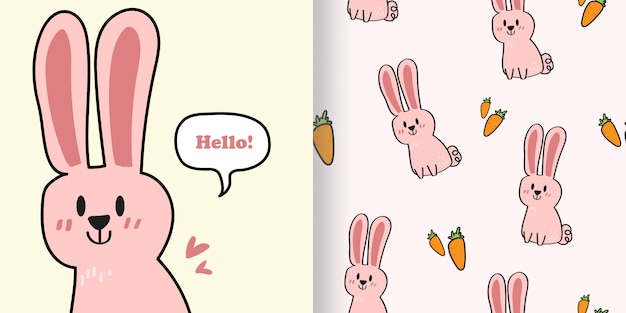 Vector set of hand drawn cute bunny