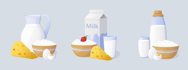 набор рукописных продуктов молочной фермы в стиле мультфильмов