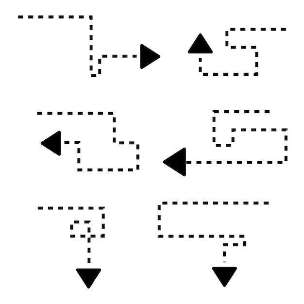 Insieme delle frecce tratteggiate disegnate a mano