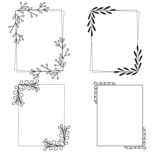 Set of hand drawn decorative botanical frames with leaves and twigs