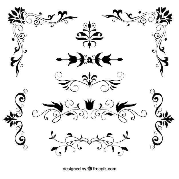 Set of hand drawn decorative floral borders