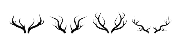 set of hand drawn deer horn silhouettes