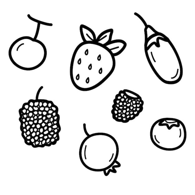 Vector set of hand-drawn different berries