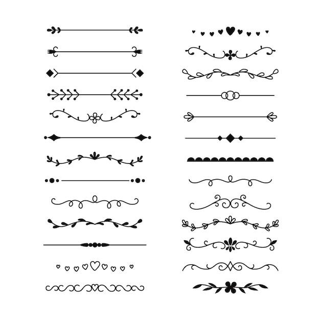 Vector set of hand drawn dividers borders lines elegant vintage design elements