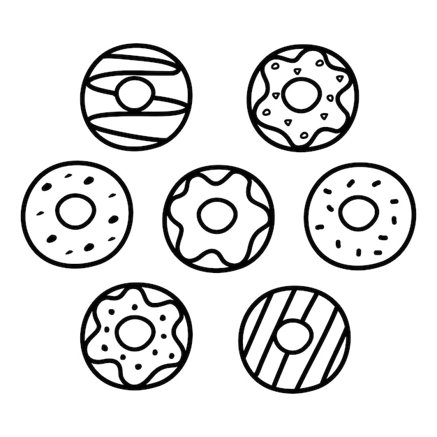 Set of hand-drawn donuts