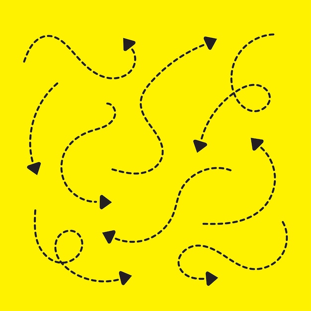 Vector set of hand drawn doodle arrows clean dot style on yellow background